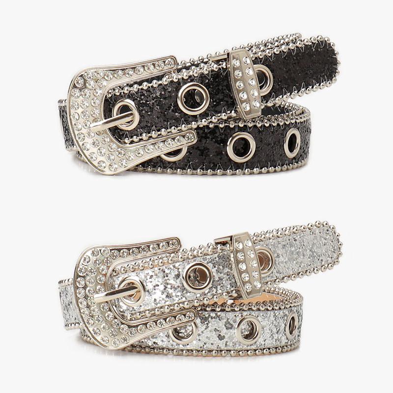 Y2k Punk Leather Belt For Women With Alloy Buckle And Rhinestone Details For Street Style Fashion