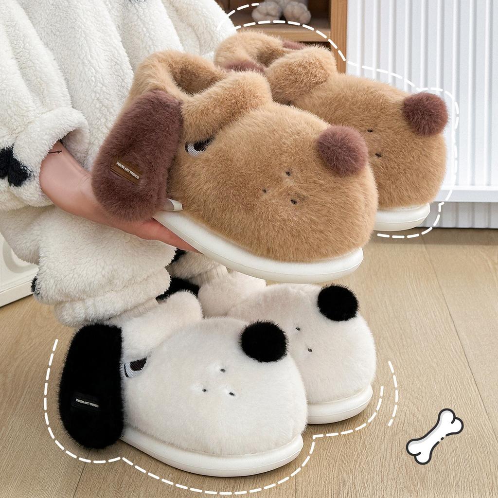 Cute puppy cotton slippers winter new bag and indoor home thick-soled warm plush cotton shoes