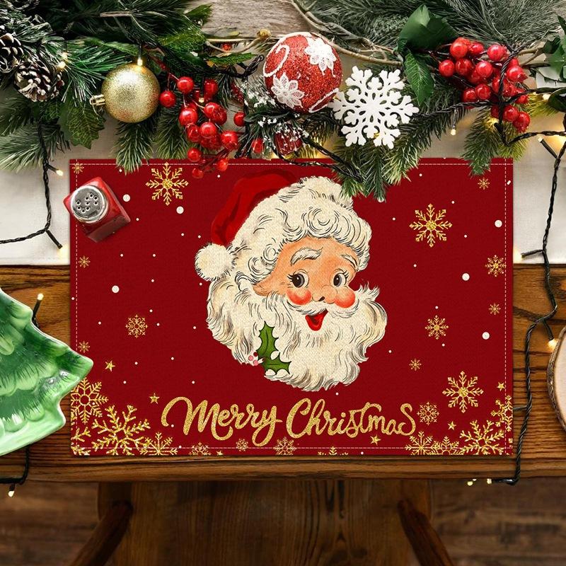 Linen Christmas Placemats Santa Claus Elk Table Mats Christmas Decorations for Home 2025 Xmas Navidad Noel New Year Table Decor
