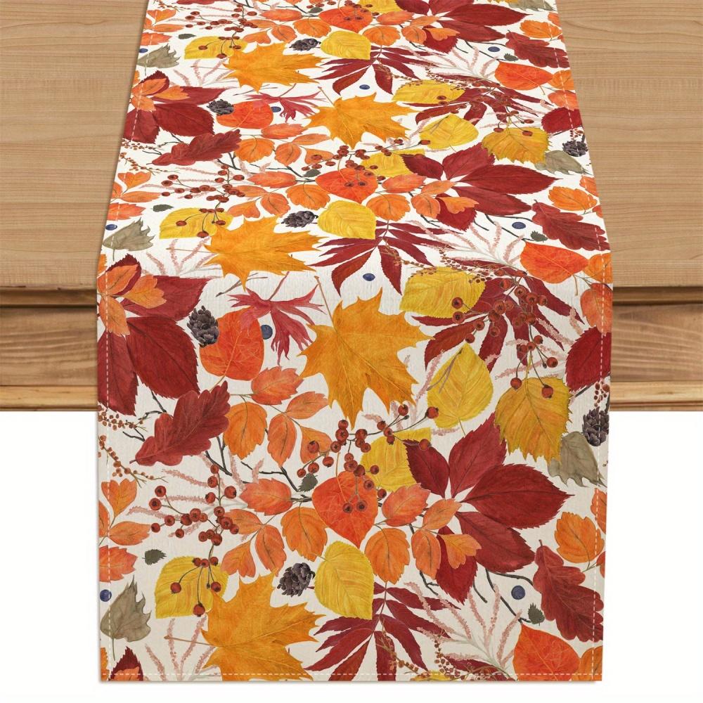 1 pièce Feuilles Pommes de Pin Baies Chemin de Table Automne Jour de Thanksgiving Décoration Fermette pour Intérieur/Extérieur 150x33cm