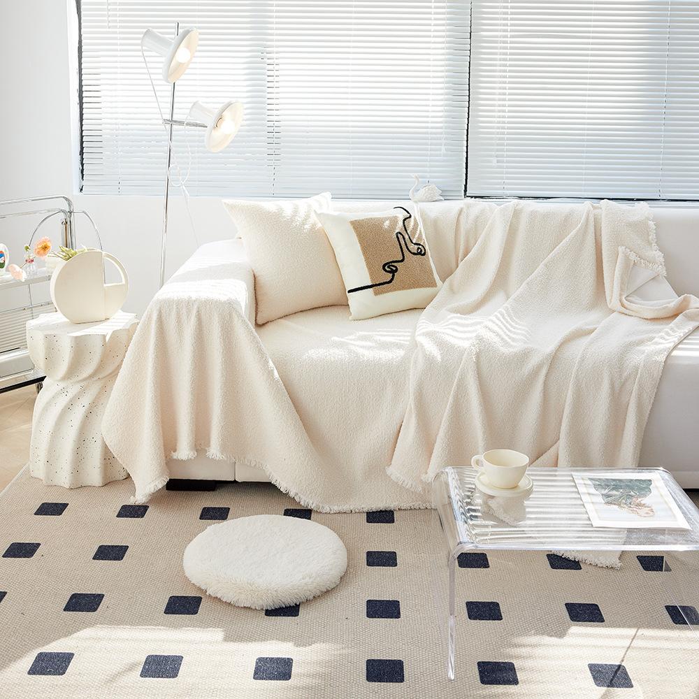 Solid Color Half Velvet Sofa Towel, Simple Cream Style Soft and Waxy Sofa Cover Towel, Universal Sofa Cover Blanket for All Seasons