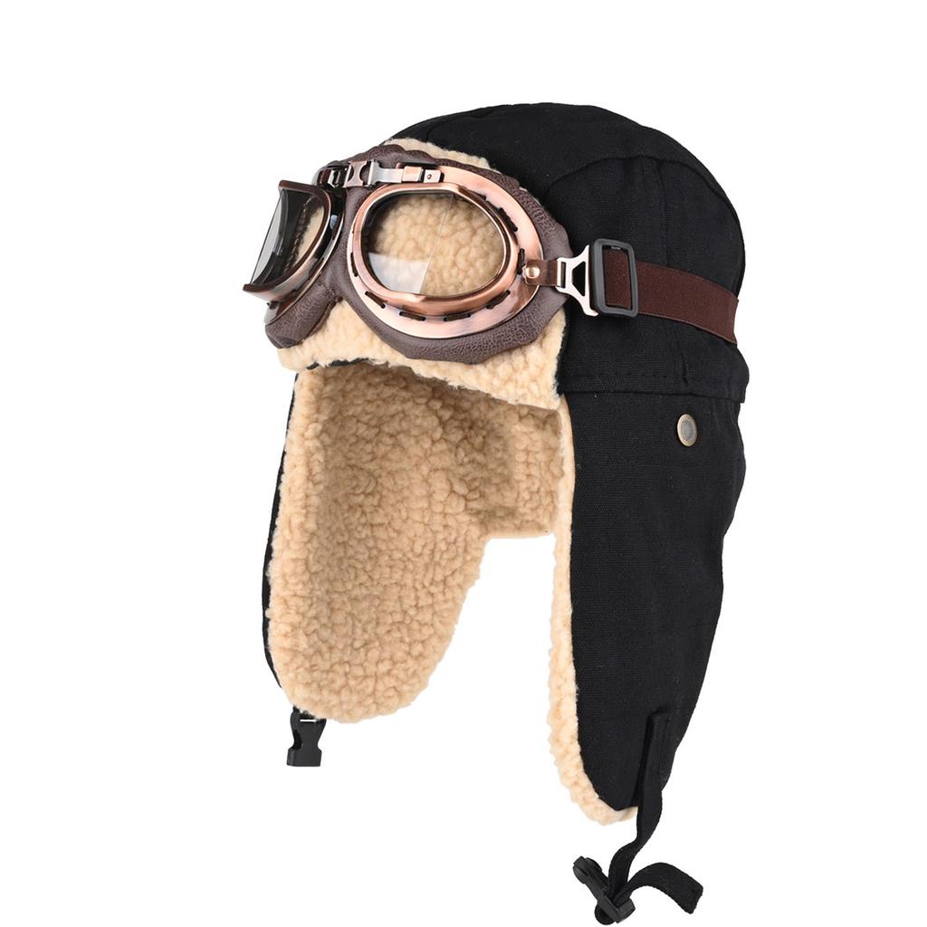 Retro pilot hat men's and women's winter ear protection warm hat outdoor glasses locomotive thickened cotton hat
