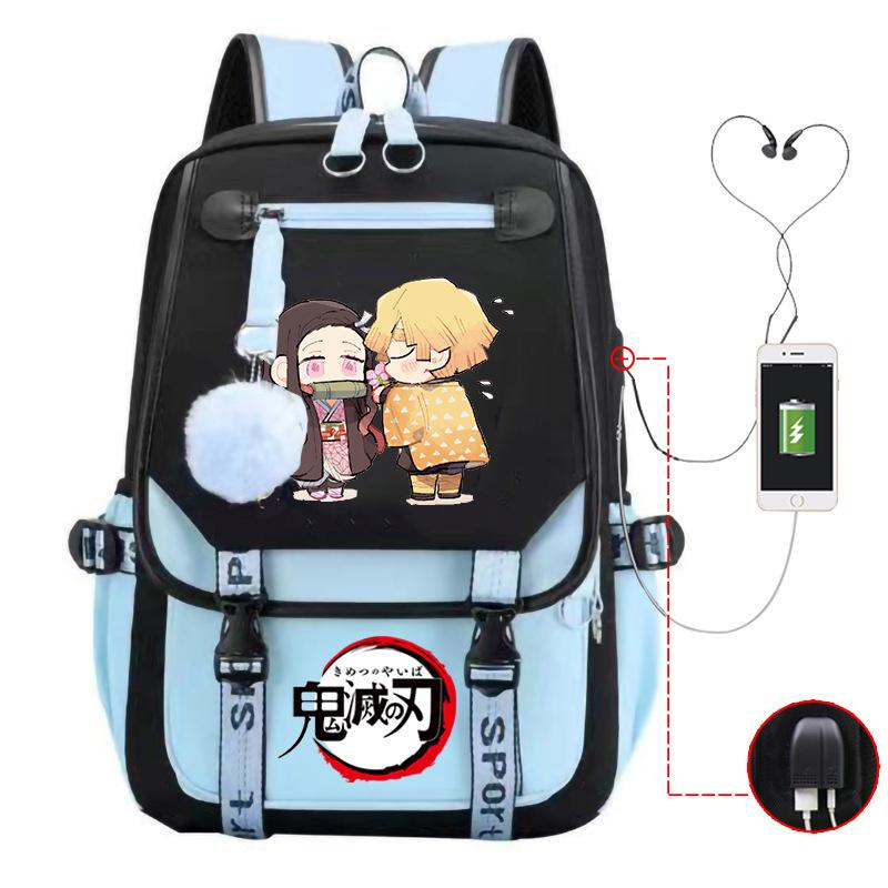 Ghost Annihilation Blade Grade 3-6 Junior High School Student High School Student School Bag Strap USB Multifunctional Backpack