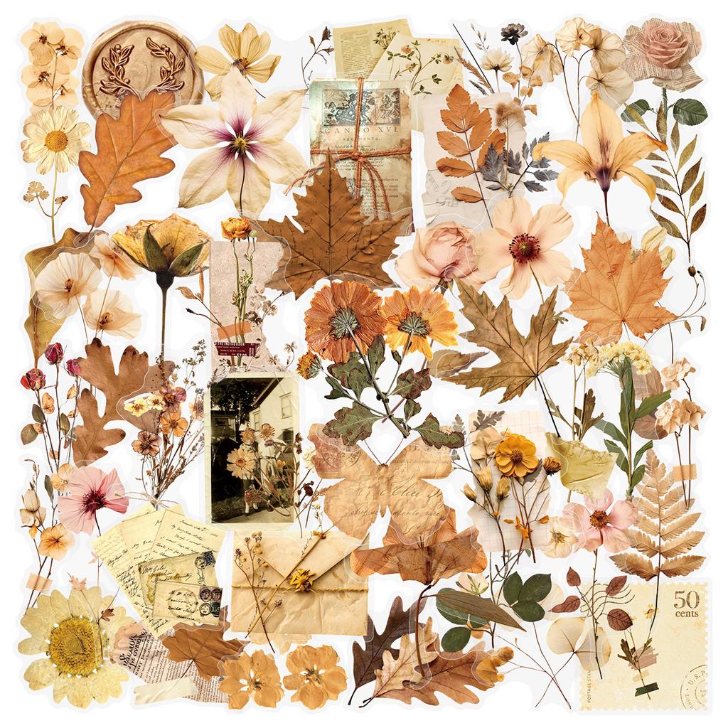 50pcs Transparent PET Flower Stickers Handbooks Tablets Phone Water Cups Decor Stationary Notebook Sticker