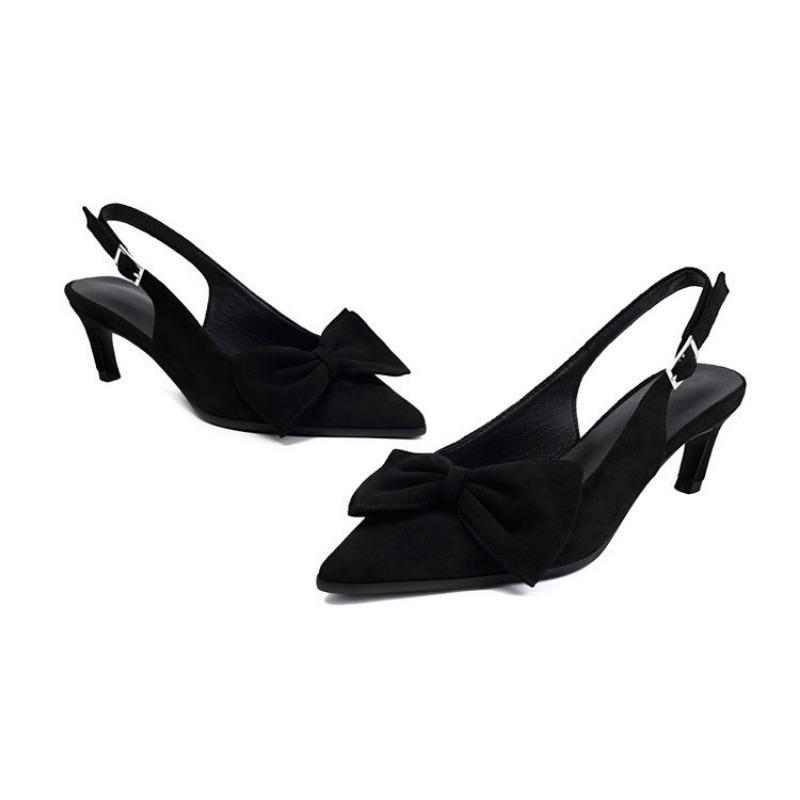 

Туфли-лодочки с леопардовым принтом на тонком каблуке и с бантом, женская обувь 2025, новая модель, туфли с открытой пяткой 46 чёрный