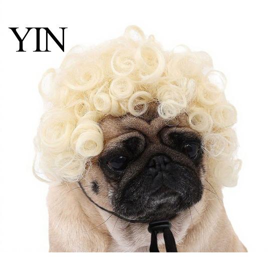 Funny Dog Hairpiece Pet Wig, Cute Bob Cut Cat Afro Curly Wig with Adjustable Cosplay Elastic Band, Breathable for Dogs, Cats Halloween Party Headwear