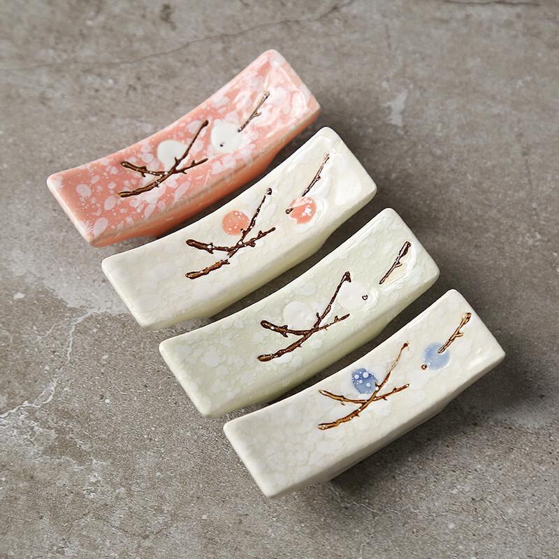 Dairien Japanese Plum Blossom Ceramic Chopstick & Spoon Rests 8-Pack
