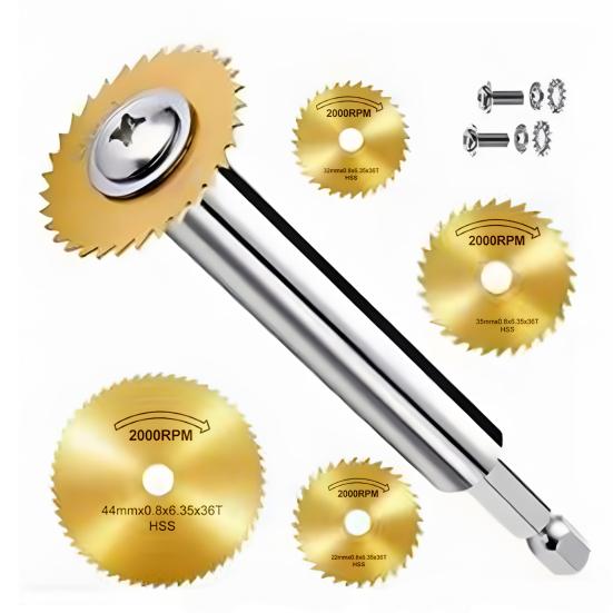 

Труборез с 5 сменными пильными полотнами, компактный дизайн, портативный ударный набор для резки труб из ПВХ с шестигранным хвостовиком 1/4 дюйма золотистый