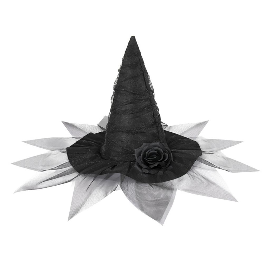 Rose Flower Witch Caps for Adult Wizard Hat Halloween Party Headwear Cloche Hat Holiday Headwear Role Playing Stage Hat