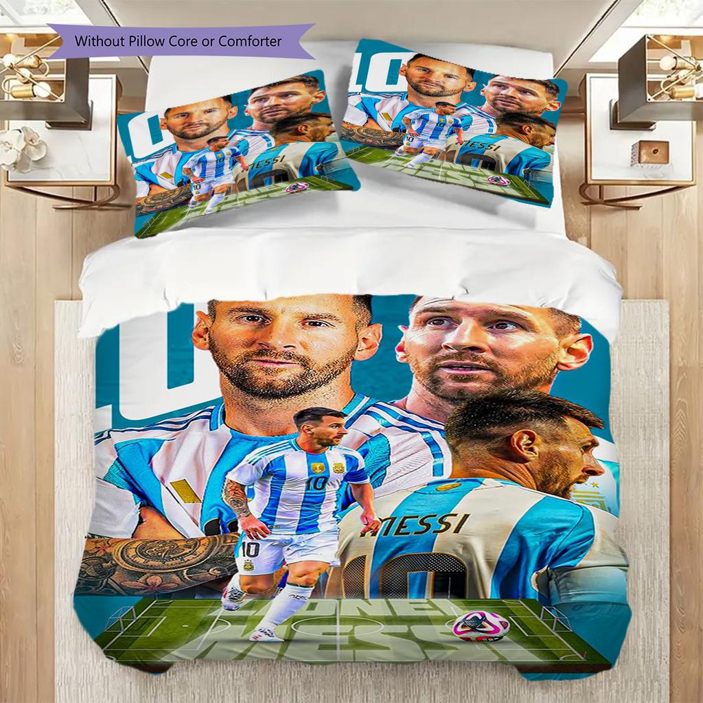 Lionel Messi Eredità Calcio Set da tre pezzi (1 * copripiumino + 2 * federa, senza nucleo) Set biancheria da letto piatto 2D Morbido e confortevole