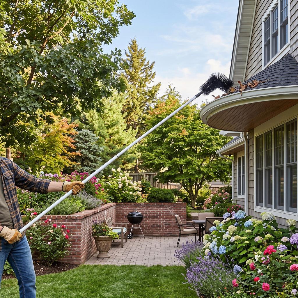 Gutter Cleaner 2.5m Telescopic Handle 180 Degree Rotating Head Gutter Cleaning Tool for Patio Roofs Indoor Ceilings