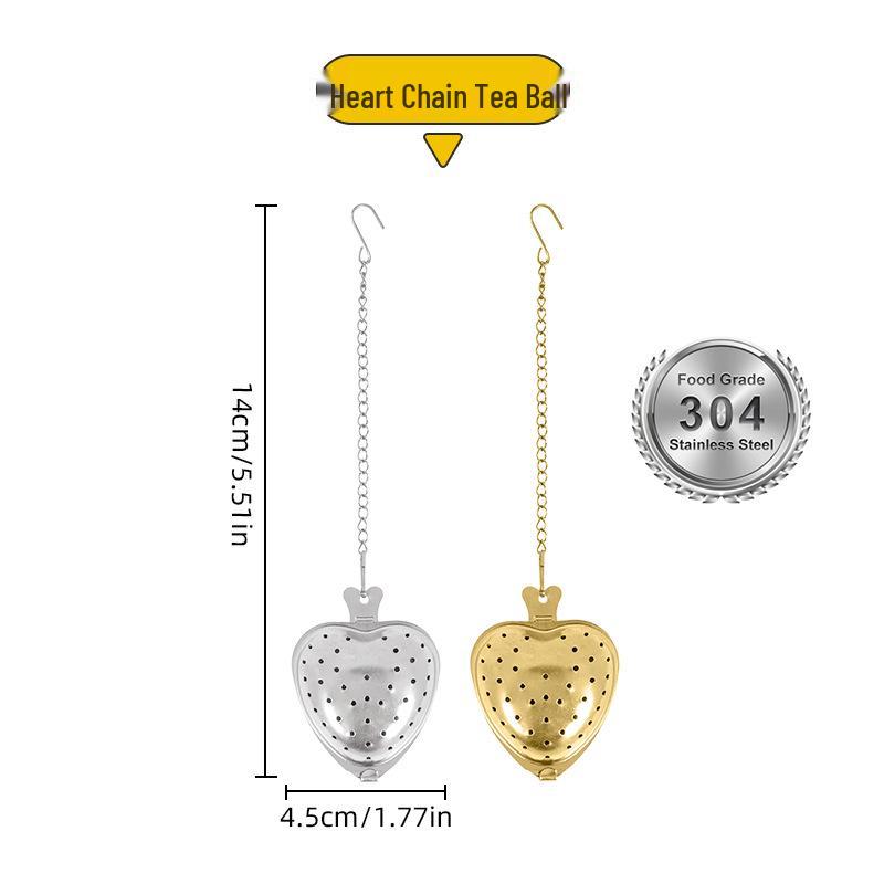 304 Stainless Steel Heart-Shaped Tea Infuser with Handle & Chain
