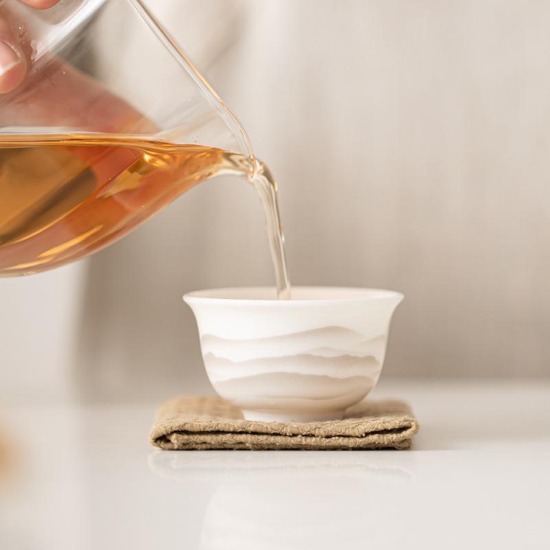 5-1pcs Mutton-fat jade porcelain Teacup Ink Mountain Master Cup Small Tasting Tea Bowl Arhat Personal Mug Zen Kung Fu Teaware