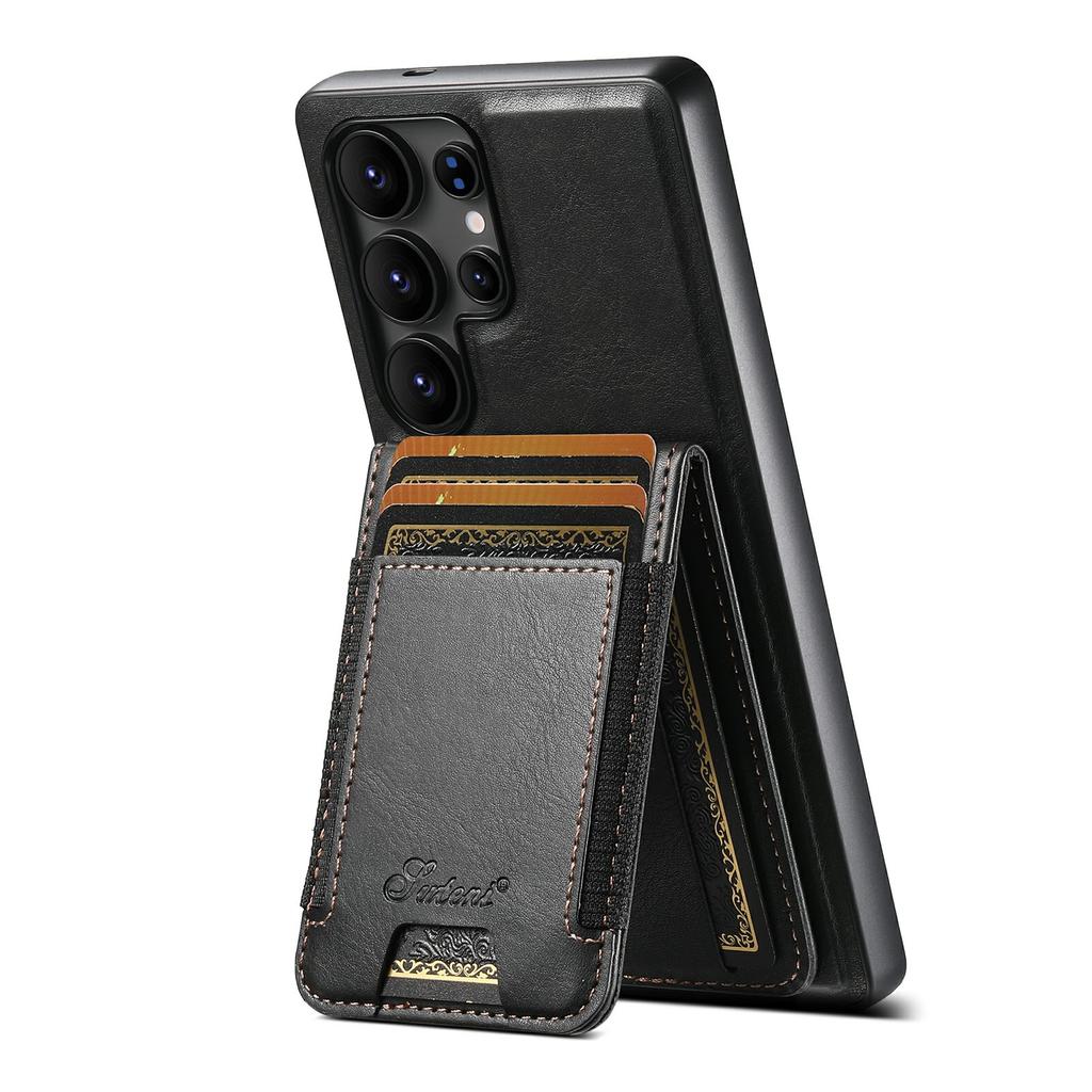 SUTENI For Samsung Galaxy S25 Ultra Leather Phone Case Wallet Card Holder Magnetic Wireless Charging 2-in-1 Detachable Kickstand