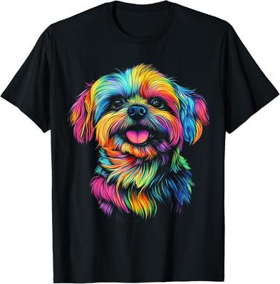 Ριγέ σκύλος Σι Τζου Pop Art Εκτύπωση Casual Βαμβακερό T-Shirt με Στρογγυλή Λαιμόκοψη και Κοντό Μανίκι για Άνδρες