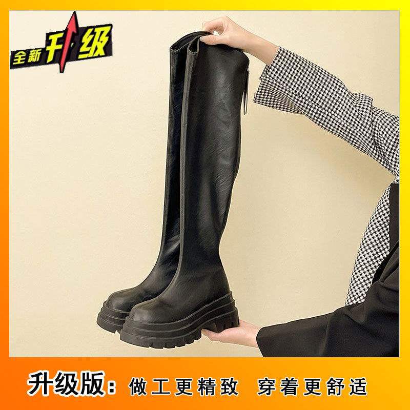 Over-knee Elastic Boots 2025 Autumn New Knight Boots Small Thick Heel Long Tube Shows Height and Thinness Tall Boots
