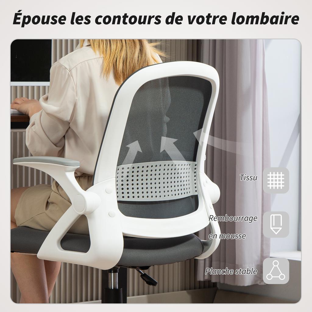 Ergonomic Office Chair, Mesh, Flip-Up Armrests, Adjustable Height, Gray