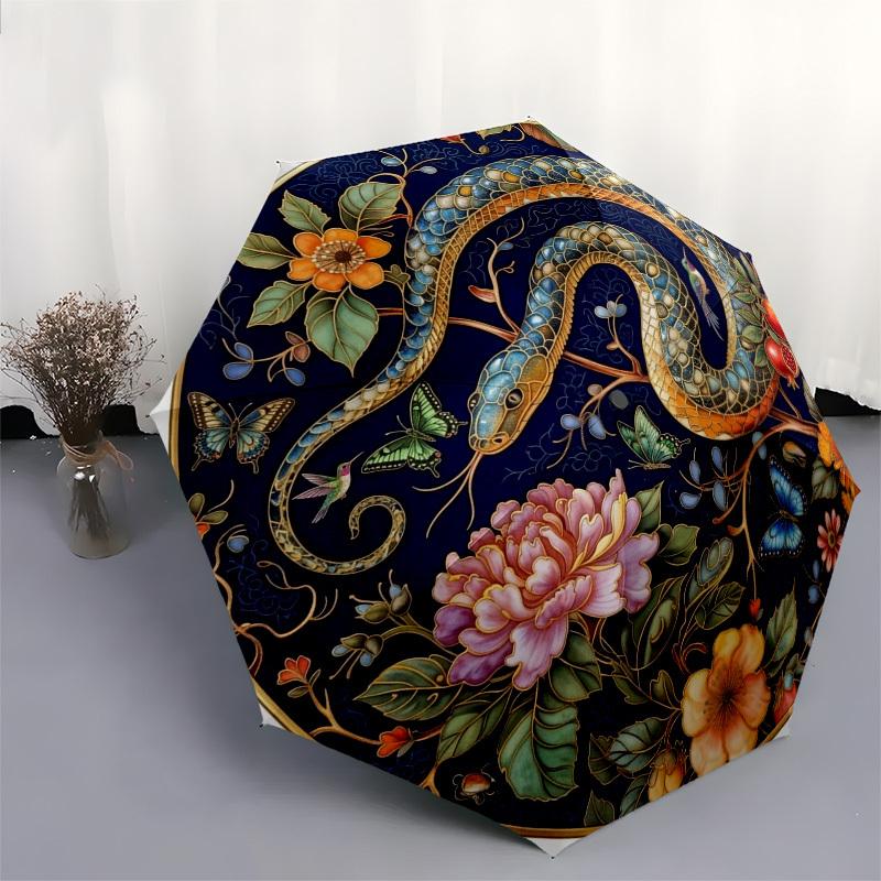 1pc Snake, floral, nature Umbrella with Plastic Handle,Compact & Stylish,Suitable for All Seasons YS331053