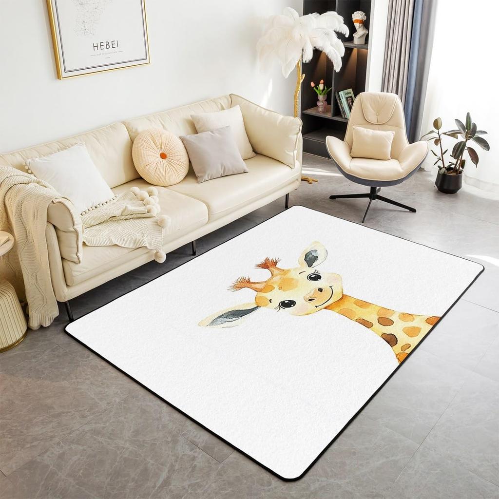 Erosebridal Nursery Jungle Animal Kids Area Rug 4'11" x 3'3" | Safari Elephant Giraffe Carpet for Boys Girls Cartoon Koala Lion Indoor Floor