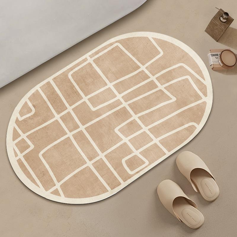 Oval Solid Color Abstract Floor Mat Bathroom Absorbent Anti Slip Foot Mat Bathroom Door Mat