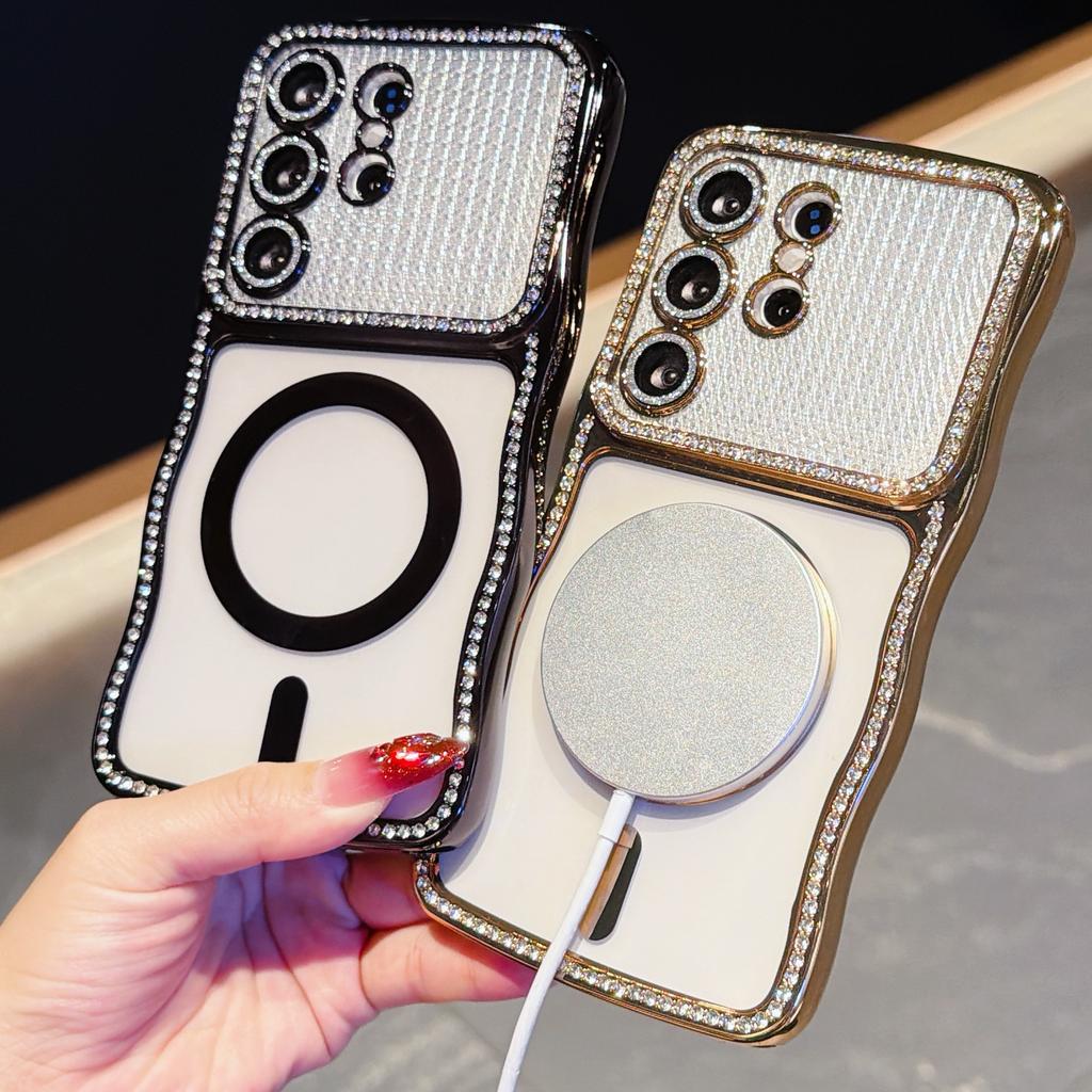 For Samsung Galaxy S26 Ultra Magnetic Case For Samsung S25 Ultra Luxury Plating Wireless Charging Cover With Lens Film Protector