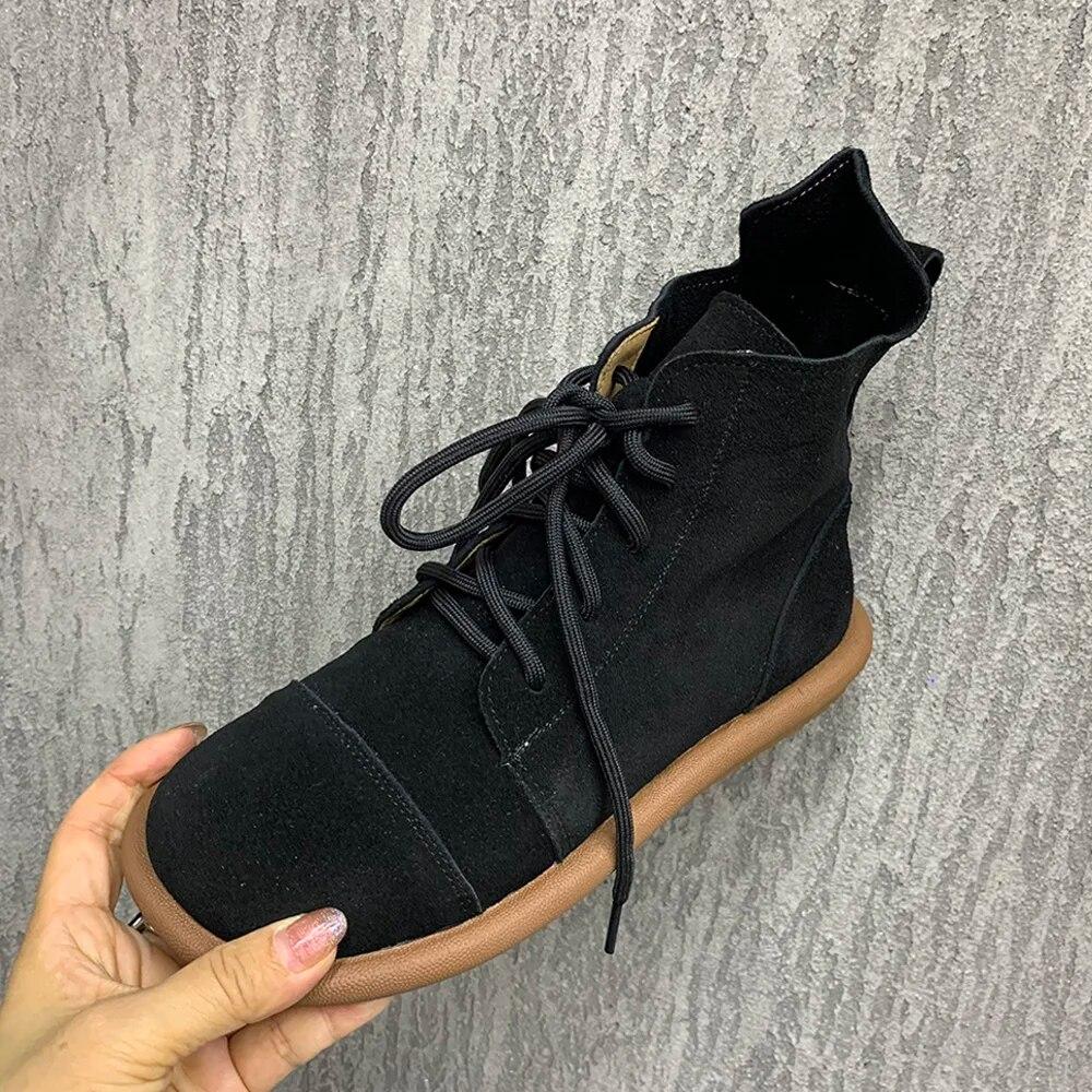 

Модные кожаные женские ботинки, ботильоны на шнуровке, повседневные ботинки больших размеров на плоской подошве, противоскользящая женская обувь 36 чёрный