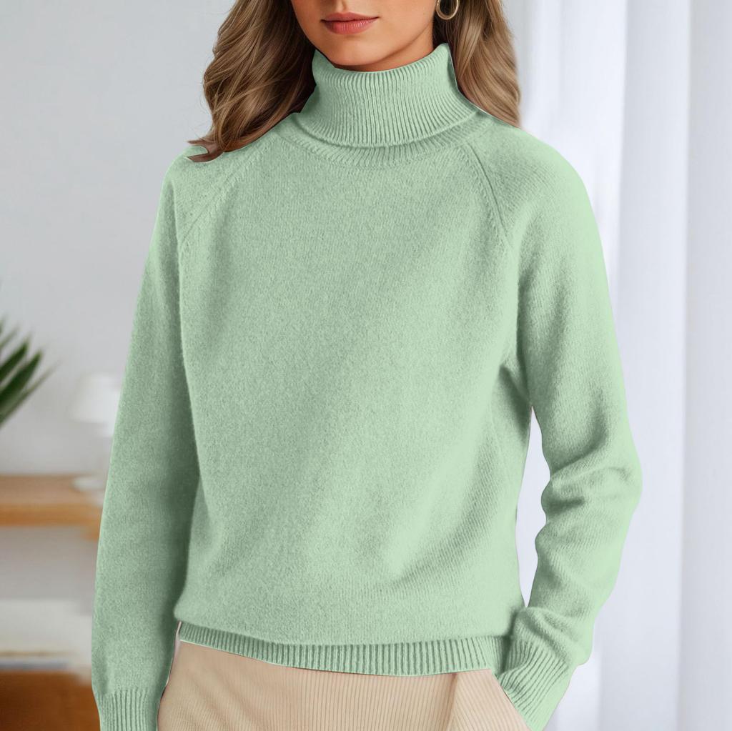 Damen Stehkragen Pullover Locker Dick Einfarbig Rollkragen Gestrickter Basis-Pullover