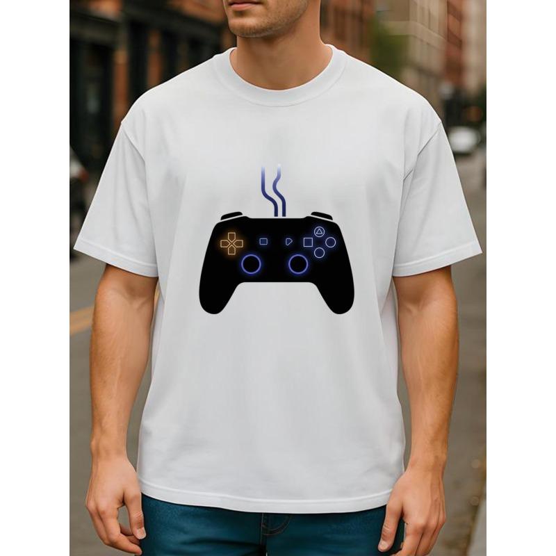 

European sizes Game Controller Pattern, Round-neck Short-sleeved Printed T-shirt, Romantic T-shirt with a Love Theme for Men 4XL білий