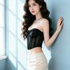 French Royal Sister Wind Sweet Hot Girl Black Tight Summer Pure Desire Wind Waist Thin Fish Bone Tube Top