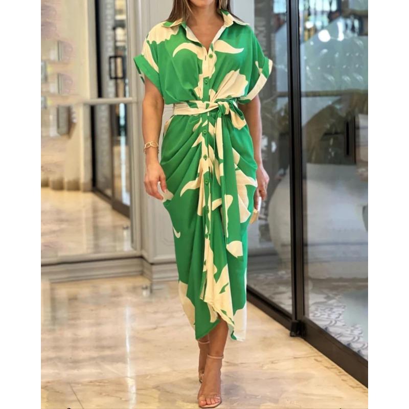 

INDFS Женская мода весна осень длинный рукав поло воротник высокая талия повседневные платья S