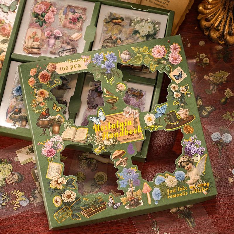 100Pcs/Pack PET Vintage Stickers for Children Journal Materials Creative DIY Dairy Notebook Sticker