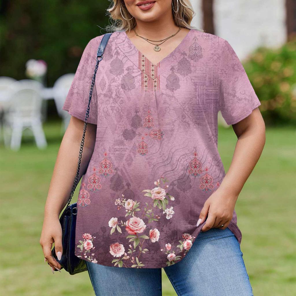 Modische Damen Übergröße Lässige Lockere Kurzarm Elegante V-Ausschnitt Bluse Für die Arbeit