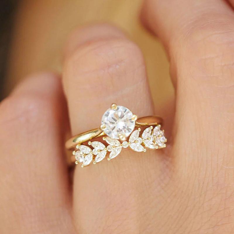 2Pcs/Set Graceful Wedding Rings for Women 925 Sterling Silver Finger Accessories Shiny Zirconia Engagement Jewelry Gifts