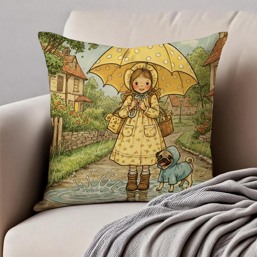Art SSarah KKay SSwing GGirlS Cushion Cover Pillowcase Antidustmite Invisible Zipper Short Plush Sofa Cushion