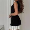 Women Two Tone Sleeveless Crew Neck Contrast Pleated Hem Mini Dress Slim Fit Elegant Party Club Vacation Casual Evening Outfit