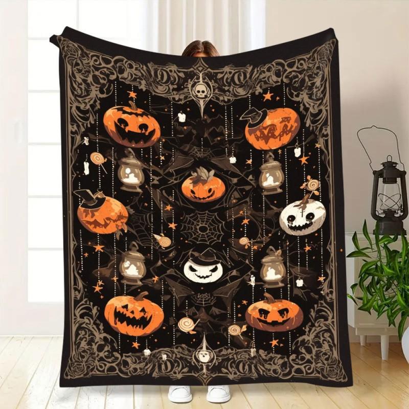 Soft Fleece Blanket With Halloween Digital Print Bed Sofa Nap Use Customizable Cartoon Geometric