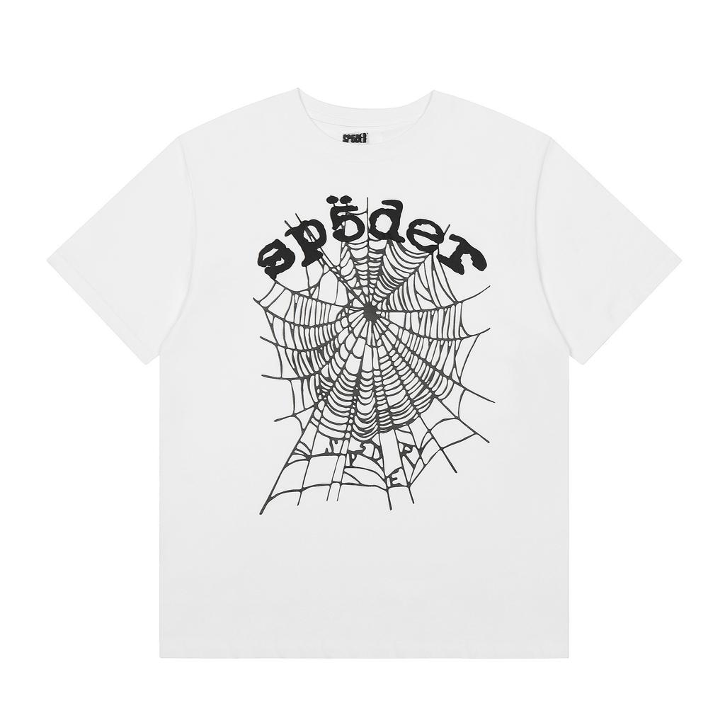 Foreign Trade Meichao Sp5der555555 Spider Web Printing Summer Loose Trend Men's and Women's Couples Short Sleeve T-Shirt Summer