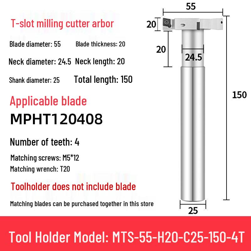CNC T-Slot Milling Cutter with HTS Three-Sided Blade, Shank Thickness: 6, 8, 10, 12 Mm