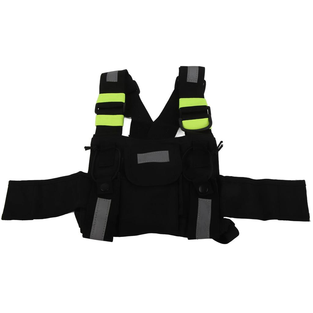 Walkie Talkie Chest Bag Green Fluorescent Strip Adjustable Chest Harness Universal for 2 Way Radio