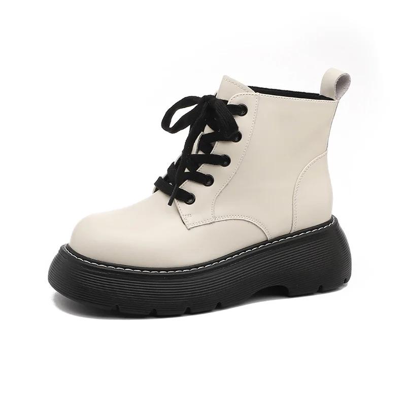Fashion Women's Boots British Thick Soled High Rise Short Boots Women's New Soft Leather Anti-skid Short Boots In Autumn and Winter 2024