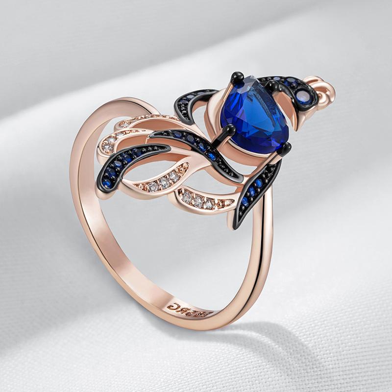 Fashion Blue Natural Zircon Bird Ring For Women Unique  Rose Gold And Black Gold Plating Daily Fine Animal Jewelry