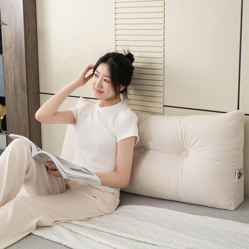 Headboard Pillow Positioning Support Reading Bolster Cushion with Side Pockets Back Support Long Pillow for Bed Sofa