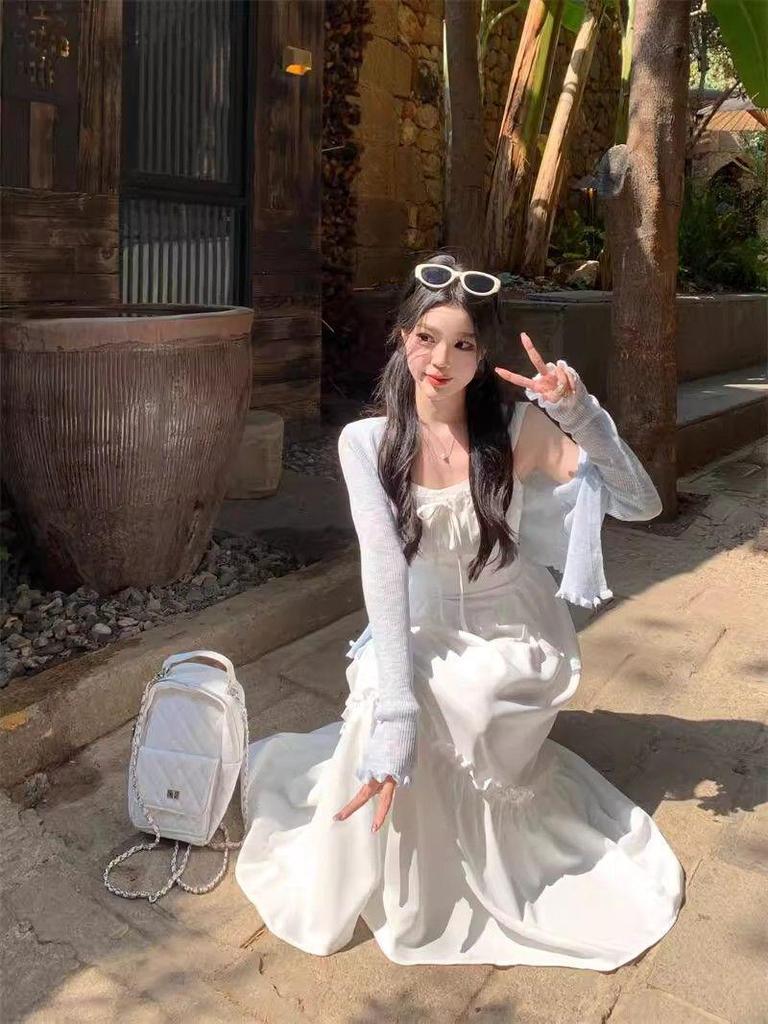 2026 White 'First Love' Sweet Spaghetti Strap Beach Vacation Dress