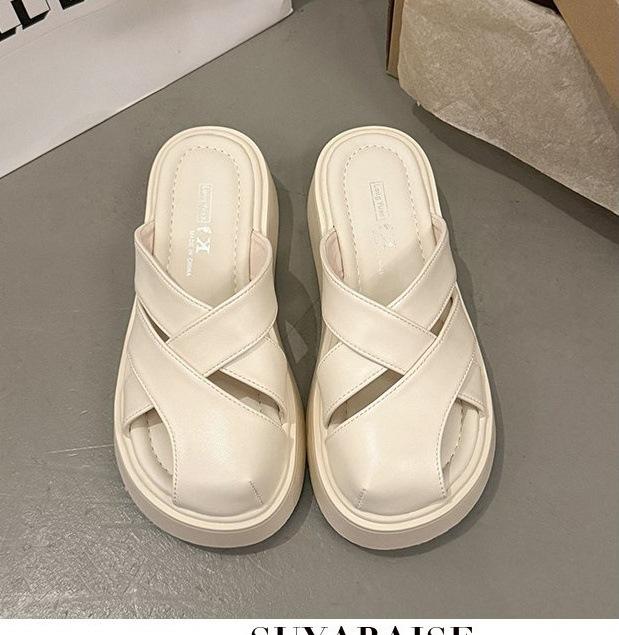 Baotou Half Slippers Women's Outer Wear In the Summer of 2025 New Platform Roman Shoes Comfortable and Fashionable Versatile Medium Heel Sandals