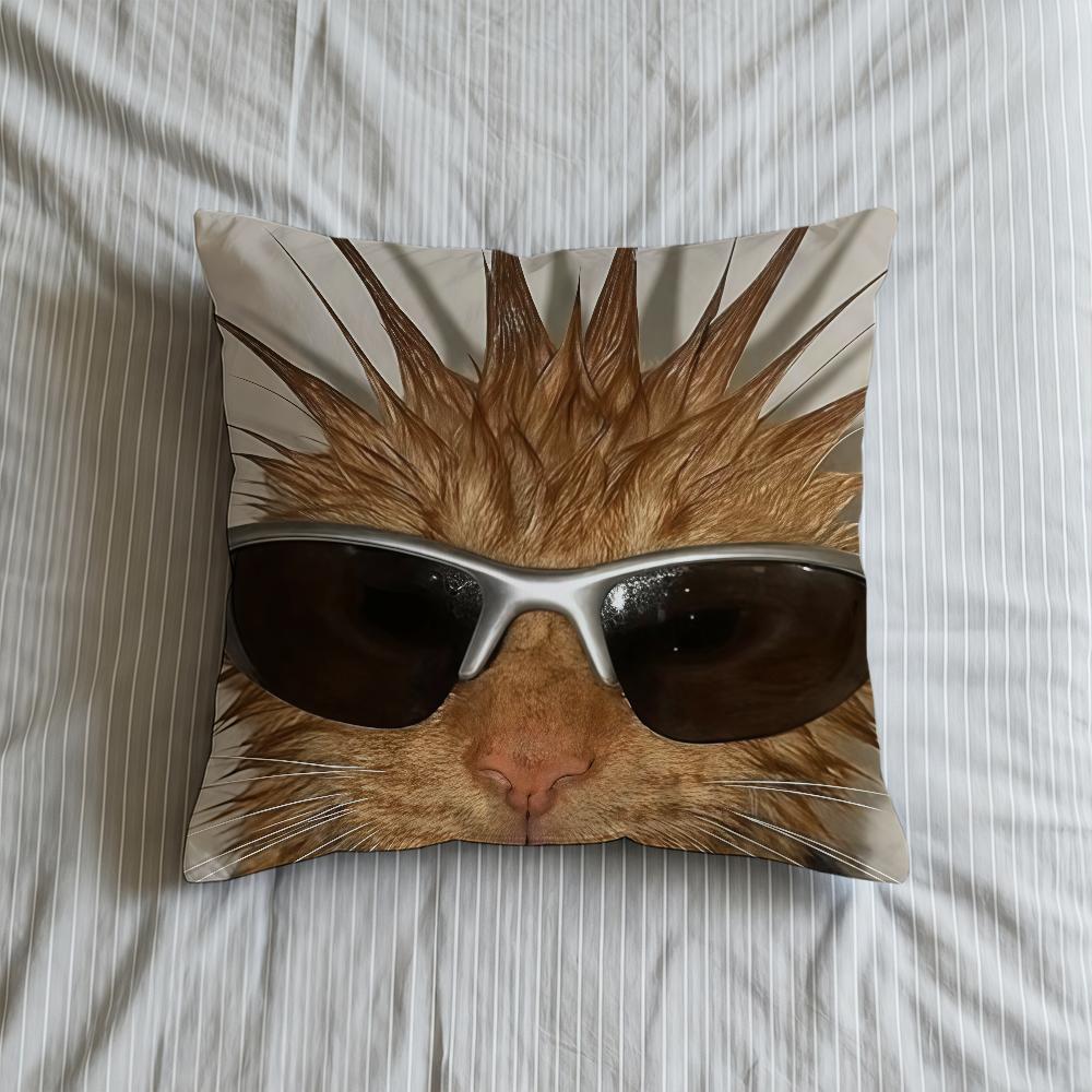Cushion Cover Soft Meme Case Funny Sofa Living Room Home Comfortable Office Decor Cat Protective Pillow