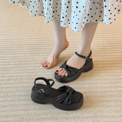 Fairy Wind Platform Sandals Female Outer Wear 2025 Summer New Bow Thick Heel with Fashion Beach Shoes