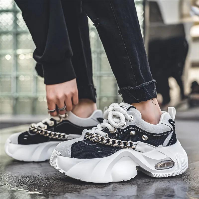 Outdoor Sports Style Men Platform Casual Tennis Sneakers Fashion Metal Chain Decoration Comfortable Lace Up Male Running Shoes
