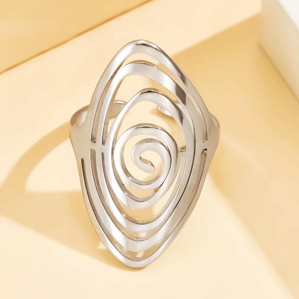 Stainless Steel Open Spiral Ring: Adjustable Hollow Titanium Design for Women