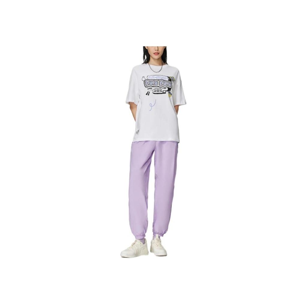 Li Ning Sports Lifestyle Series Solid Color Logo Embroidered Striped Drawstring Cuffed Knitted Joggers Women Joggers Purple AYKS774-2