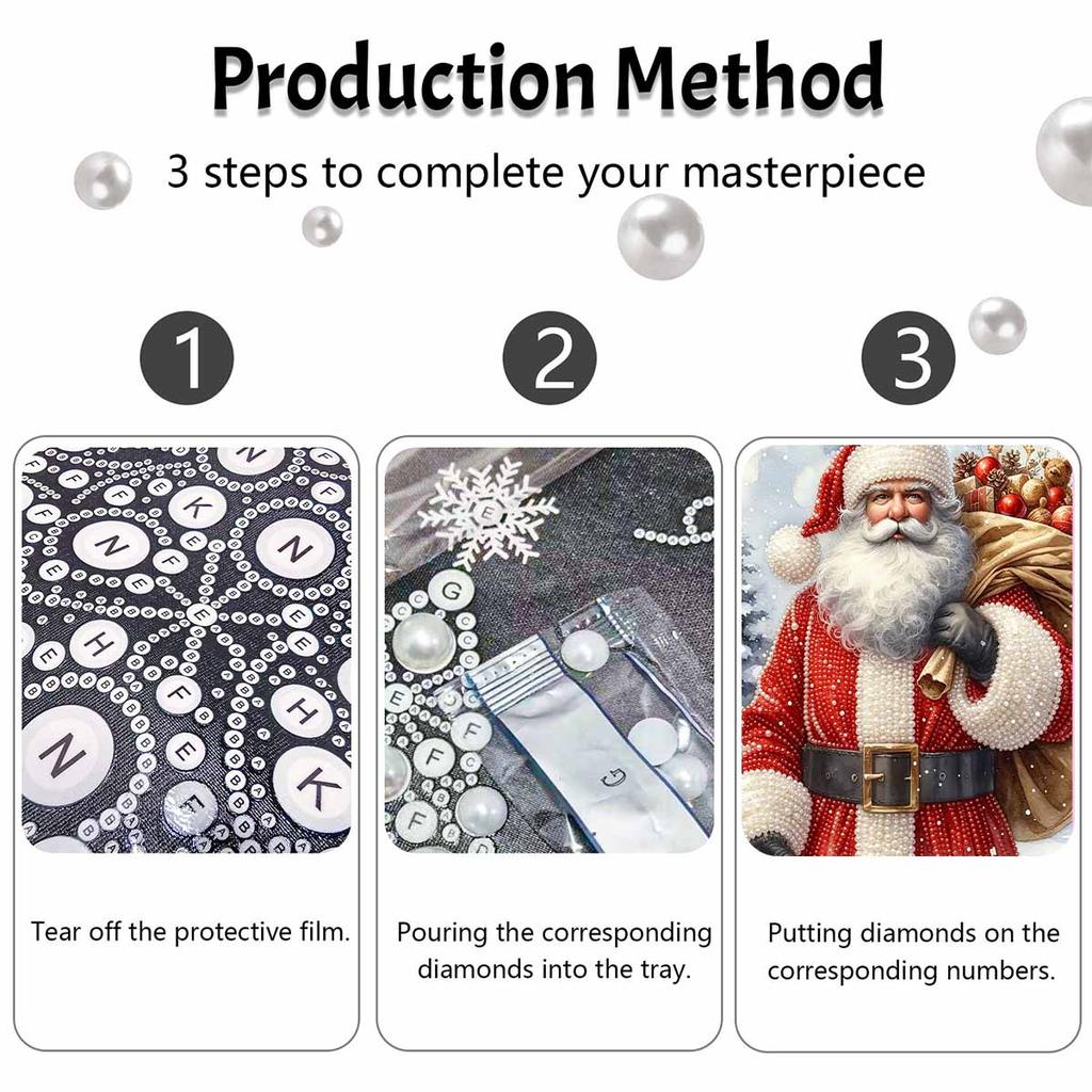 Pearl Painting DIY Kit Festive Santa Claus Frameless Handmade Bead Canvas Art Creative Leisure Craft for Bedroom Living Room Holiday Decor